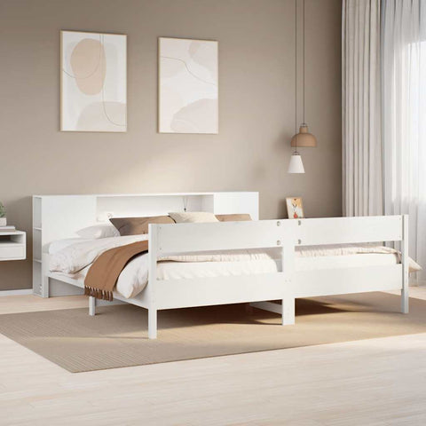 Bookcase Bed without Mattress White 180x200 cm Super King Solid Wood Pine 3322940