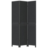 Room Divider 3 Panels Black Solid Wood Paulownia 358847