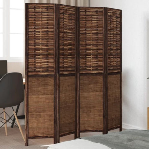Room Divider 4 Panels Dark Brown Solid Wood Paulownia 358706