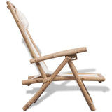 Sun Lounger White Bamboo, Canvas Standard Foldable 41893