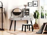 Dressing Table Set with Mirror and Stool, Vanity Makeup Table with 3 Drawers and Open Shelves for T3398P378736