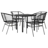 5 Piece Garden Dining Set Black Poly Rattan Glass 3334584