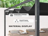 4 x 3m Metal Pergola, with Retractable Canopy Roof - Black T3398P315395