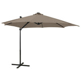 Cantilever Garden Parasol with Pole and LED Lights Taupe 300 cm 312331