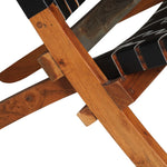 Folding Chair Crossed-Stripe Black Real Leather 246366