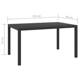 Garden Table Black 150x90x74 cm Aluminium and WPC 42791