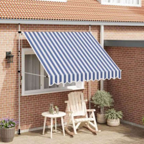 Manual Retractable Awning 250 cm Blue and White Stripes 43221