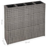 ZNTS Garden Raised Bed with 4 Pots Poly Rattan Grey 45426