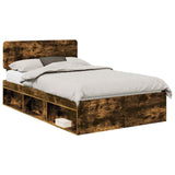 Bed Frame Smoked Oak 135 x 190 cm Solid Pine Wood 3412091