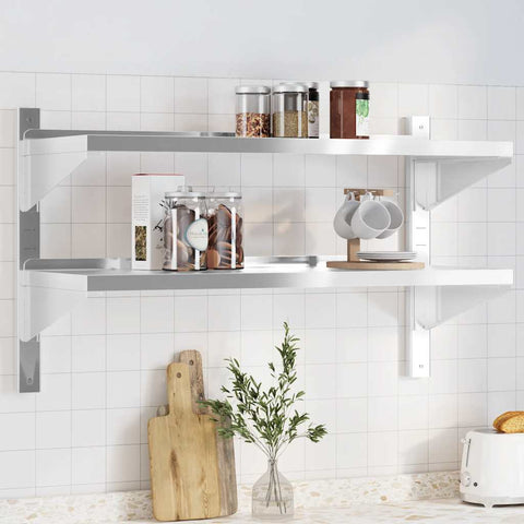 2-Tier Wall Shelf 100x40x60 cm Silver Stainless Steel 30309