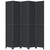 Room Divider 5 Panels Black Solid Wood Paulownia 358856