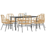 7 Piece Garden Dining Set Brown Poly Rattan Glass 3334545