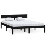Bed Frame Black Solid pinewood Double Bed Durable Bed Frame 810151