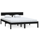 Bed Frame without Mattress Black Solid Wood Pine King Size 810156