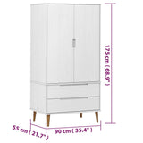 Wardrobe MOLDE White 90x55x175 cm Solid Wood Pine 350523