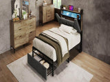 Upholstered Single Bed with LED Lighting, USB Type-C Charging Function, Storage Headboard and N601P288312G