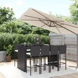 9 Piece Garden Bar Set with Cushions Black Poly Rattan 3203949