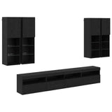 TV Wall Cabinet Set with LED Lights with LED 7 pcs Black Oak 3402796