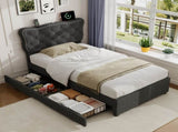 3ft Single Upholstered Bed with Rivet Design and Charging Station, Two Storage Drawers, Adjustable N652P412012G