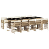 11 Piece Garden Dining Set with Cushions Beige Poly Rattan 3211654