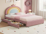 3ft Single Upholstered Bed with Adjustable Rainbow Crown Headboard, Soft Velvet Bed Frame with N652P391209P
