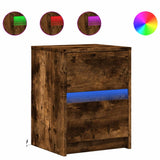 Bedside Cabinet with LED Lights Smoked Oak Engineered Wood 852041
