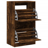 Shoe Cabinet with 2 Flip-Drawers Smoked Oak 60x42x108 cm 3214389