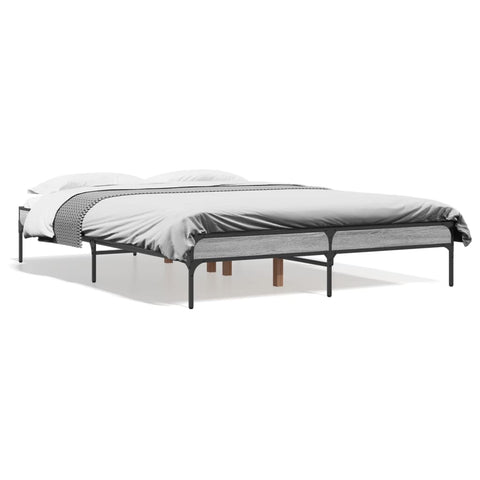 ZNTS Bed Frame Grey Sonoma 120x190 cm Small Double Engineered Wood and Metal 845049