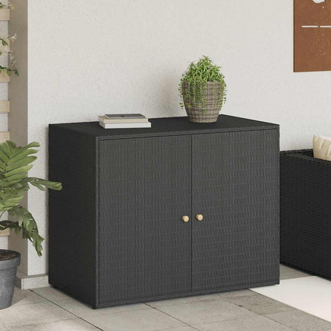 Garden Storage Cabinet Black 100x55.5x80 cm Poly Rattan 319868