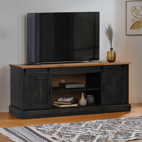 ZNTS TV Cabinet HALDEN 2 Sliding Doors Black 150x40x60 cm Solid Wood 4018416