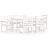 7 Piece Garden Dining Set White Solid Wood Pine 3154714