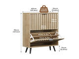 60cm-wide freestanding shoe cabinet featuring a natural oak wood grain finish and Mid-Century Modern W6296P537659