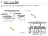 Modern Round Dining Table Set with 4 Upholstered Stools for Dining Room, Kitchen, Grey T3398P378039