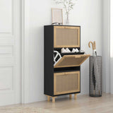 Shoe Cabinet Black 52x25x115 cm Engineered Wood&Natural Rattan 345649