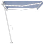 ZNTS Manual Retractable Awning with LED 450x300 cm Blue and White 3069561