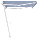 Manual Retractable Awning with LED 450x300 cm Blue and White 3069561