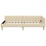 Corner Bed Frame with Headboard Cream 90 x 190 cm Fabric 42016115
