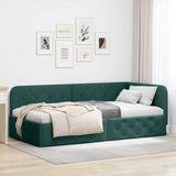 Corner Bed Frame with Headboard Dark Green 90 x 190 cm Fabric 42016491
