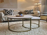 Coffee Table Set of 2, Round Nest of with Faux Marble Tabletop and Metal Frame, Modern Side T3398P343060