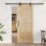 Sliding Door Natural and Black 83 x 202 cm Solid Pine Wood 3333532