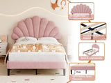 4ft6 Double Upholstered Velvet Bed, with Adjustable Chic Petal Headboard, Velvet Platform Bed N652P169591