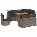 9 Piece Garden Sofa Set with Cushions Grey Poly Rattan Acacia 3327504