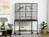 Large Bird Cage Budgie Cage with Stand, Storage Shelf, Wood Perch for Parrot Canary Parakeet T3398P376240