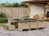 11 Piece Garden Dining Set with Cushions Mix Beige Poly Rattan 3210612