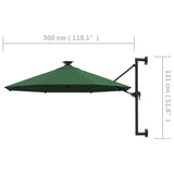 Wall-mounted Garden Parasol with LEDs 300 cm Green 312523