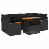 6 Piece Garden Sofa Set with Cushions Black Poly Rattan Acacia 3327450