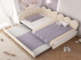 Upholstered Daybed with Pull-Out Bed, Crown-shaped Trundle Bed, 3FT Single Sofa Bed 90 x 190 cm, N601P431271B