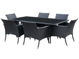 6 Seater Rattan Dining Set with Cushions, Rattan Garden Furniture Set with 6 Armchairs, Rectangular T3398P318599