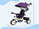 6 in 1 Kids Trike Push Bike w/ Push Handle, Canopy, 5-point Safety Belt, Storage, Footrest, Brake, T3398P348142