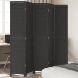 Room Divider 5 Panels Black Solid Wood Paulownia 358855